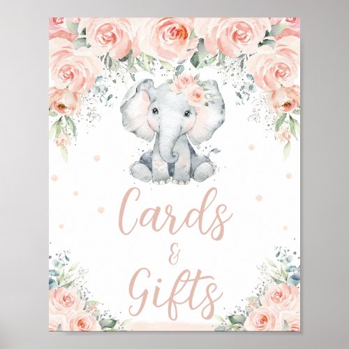 Pastel Blush Floral Baby Elephant Cards and Gifts Poster