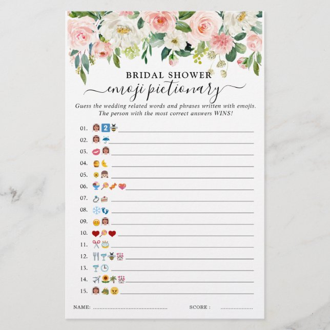 Pastel Blush Floral Botanical Bridal Shower Game (Front)