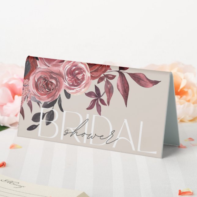 PASTEL BLUSH FLORAL BURGUNDY BRIDAL SHOWER  TABLE TENT (In SItu (Wedding))