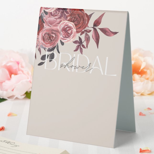 PASTEL BLUSH FLORAL BURGUNDY BRIDAL SHOWER  TABLE TENT (In SItu (Wedding))