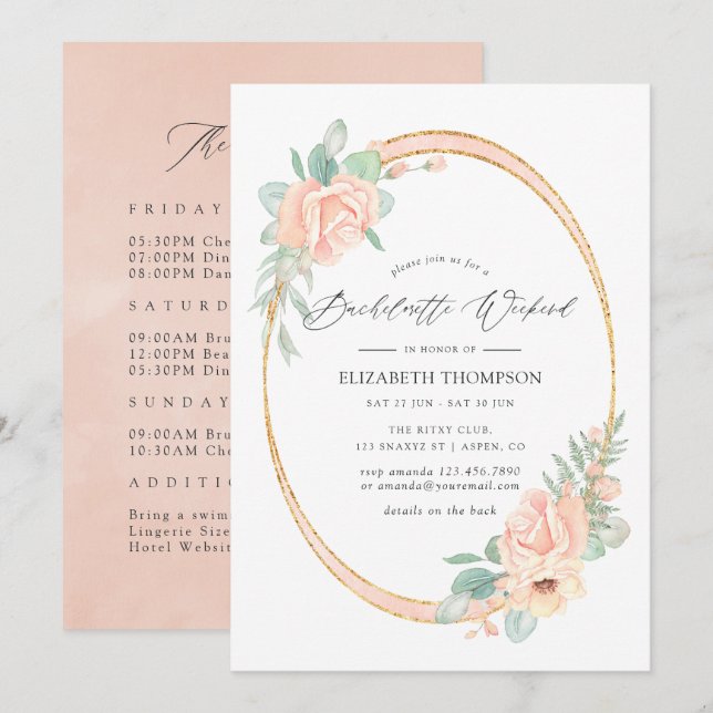 Pastel Blush Floral Geometric Bachelorette Weekend Invitation (Front/Back)