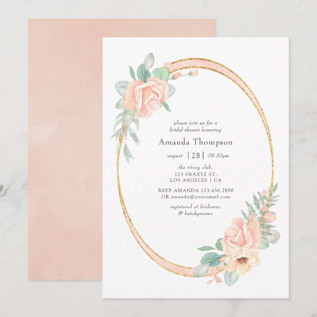 Pastel Blush Floral Geometric Bridal Shower Invitation (Front/Back)
