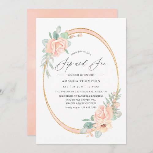 Pastel Blush Floral Geometric Sip and See Invitation