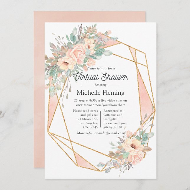 Pastel Blush Floral Geometric Virtual Shower Invitation (Front/Back)