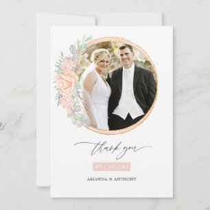 Pastel Blush Floral Geometric Wedding Photo Thank You Card