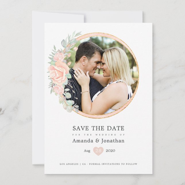 Pastel Blush Floral Geometric Wedding Save The Date (Front)