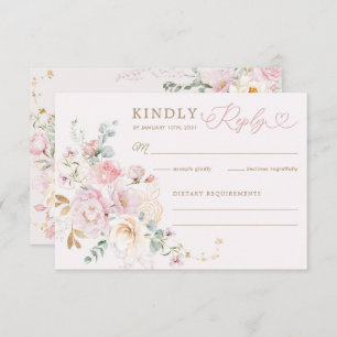 Pastel Blush Floral Greenery Wedding RSVP Card