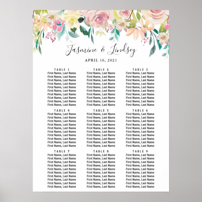 Pastel Blush Floral Wedding Seating Chart (Front)