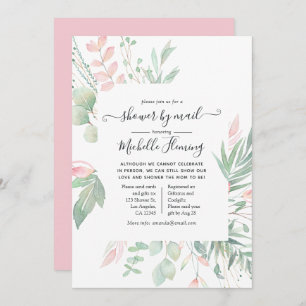 Pastel Blush Greenery Baby Shower by Mail Invitation