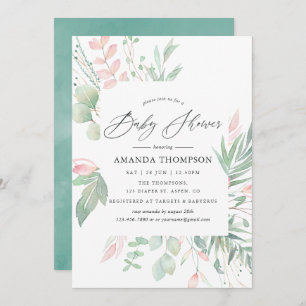 Pastel Blush Greenery Baby Shower Invitation