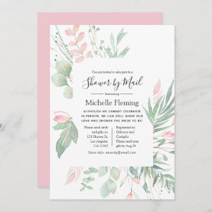 Pastel Blush Greenery Bridal or Baby Mail Shower Invitation