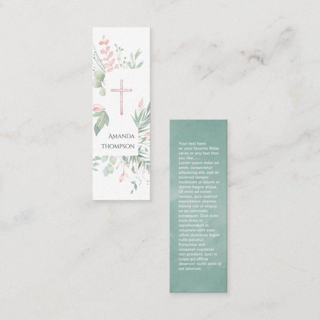 Pastel Blush Greenery Confirmation Bookmark Mini Business Card (Front/Back)