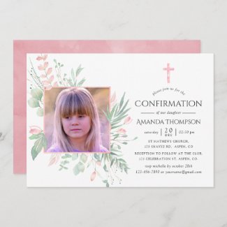 Pastel Blush Greenery Confirmation Invitation