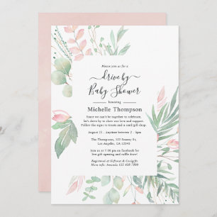 Pastel Blush Greenery Drive By Shower Invitation