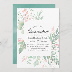 Pastel Blush Greenery Quinceañera Invitation