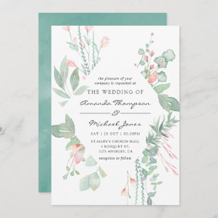 Pastel Blush Greenery Wedding Invitation