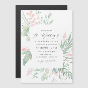 Pastel Blush Greenery Wedding Magnetic Invitation