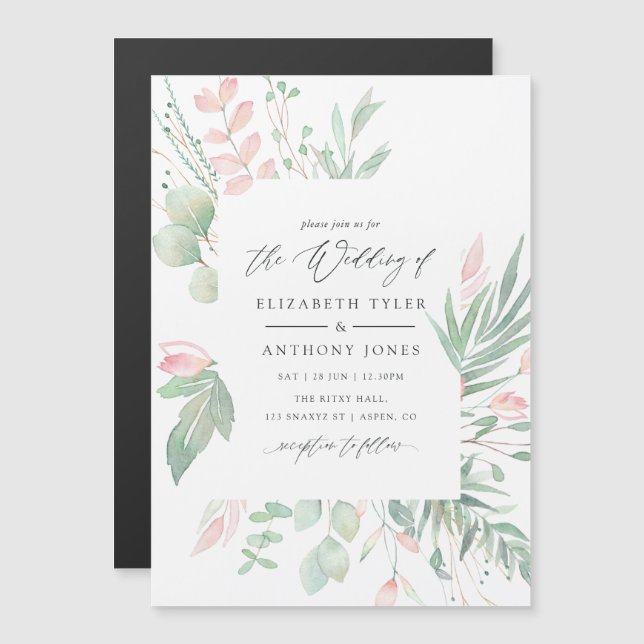 Pastel Blush Greenery Wedding Magnetic Invitation (Front/Back)