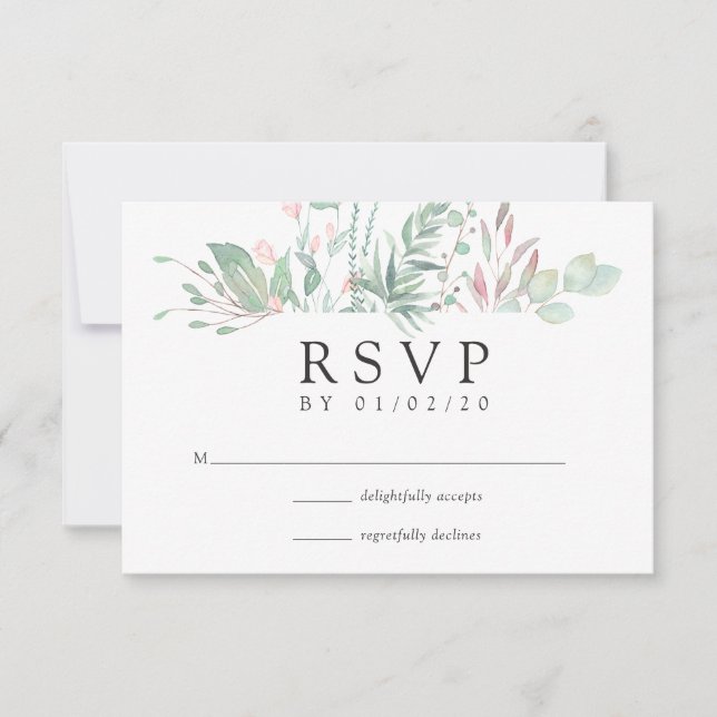 Pastel Blush Greenery Wedding RSVP Card (Front)