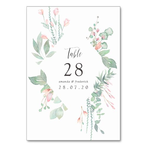 Pastel Blush Greenery Wedding Table Number