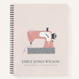 PASTEL BLUSH GREY PEACH PINK SEWING MACHINE TAILOR NOTEBOOK