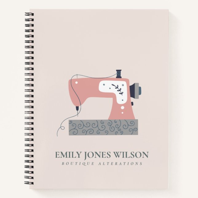 PASTEL BLUSH GREY PEACH PINK SEWING MACHINE TAILOR NOTEBOOK (Front)