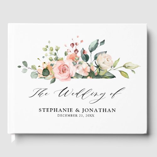 Pastel Blush Ivory Pink Floral Botanical Wedding Guest Book