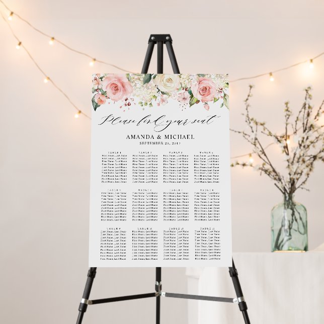 Pastel Blush Ivory Pink  Wedding Seating chart Foam Board (In Situ (Stand))