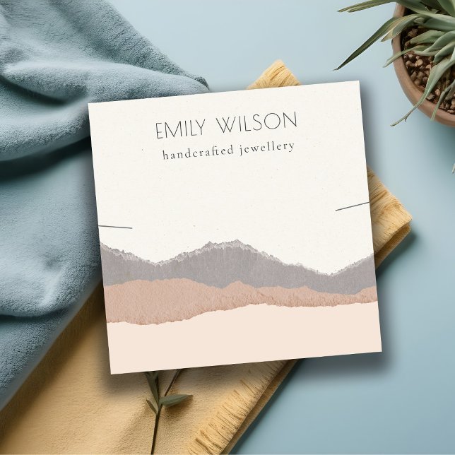 Pastel Blush Kraft Mountain Wave Necklace Display Square Business Card (Creator Uploaded)
