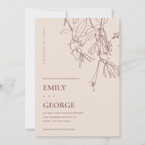 PASTEL BLUSH LINE DRAWING FLORA SAVE THE DATE CARD