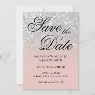 Pastel Blush Ombre Silver Glitter Save the Date Invitation