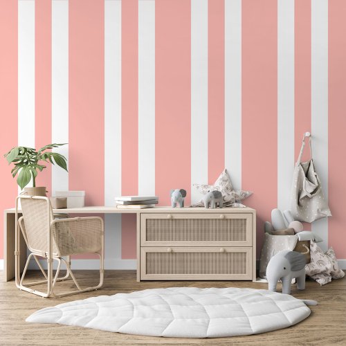 Pastel Blush Peach Pink White Stripes Pattern Wallpaper