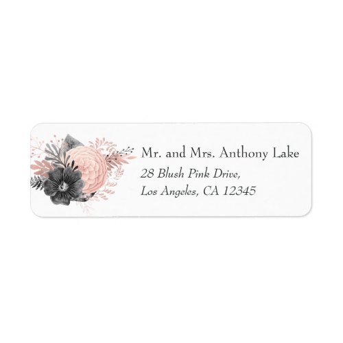 Pastel Blush Pink and Black Floral Wedding Label