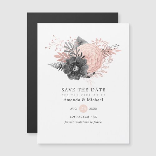 Pastel Blush Pink and Charcoal Black Save the Date Magnetic Invitation