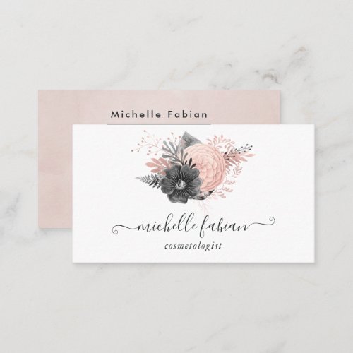 Pastel Blush Pink and Charcoal Floral Business Card