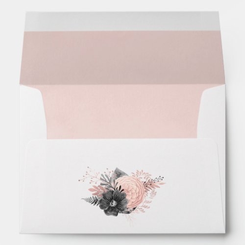Pastel Blush Pink and Charcoal Floral Wedding Envelope