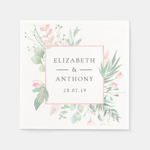 Pastel Blush Pink and Greenery Wedding Napkins