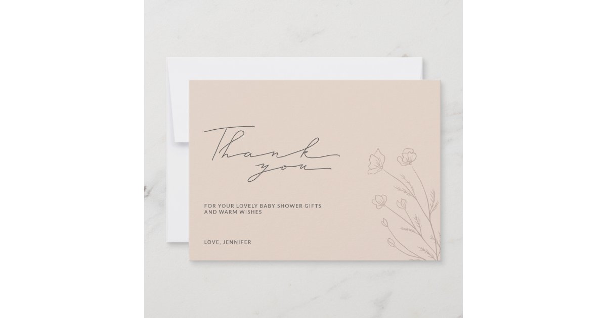 Pastel Blush Pink Baby Shower Tiny Floral Thank You Card | Zazzle