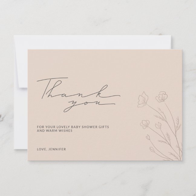 Pastel Blush Pink Baby Shower Tiny Floral Thank You Card