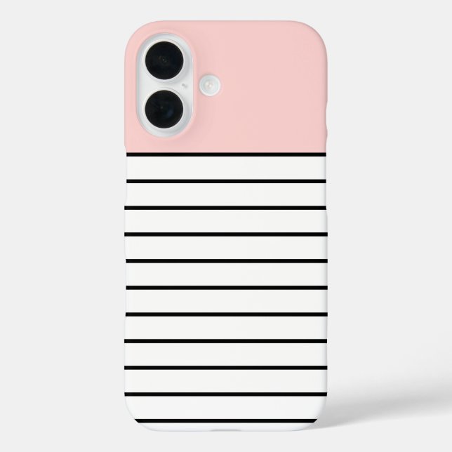 Pastel Blush Pink Black White Stripes Pattern  Case-Mate iPhone Case (Back)