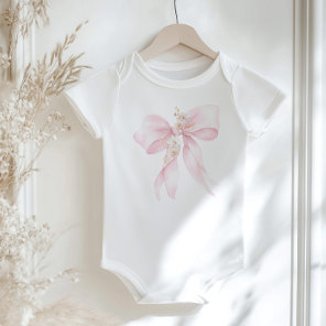Pastel blush pink Bow floral Baby Bodysuit