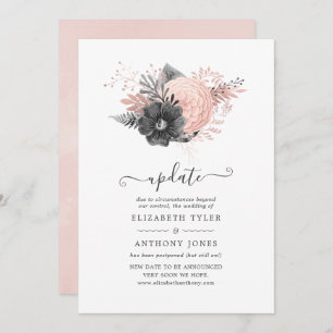 Pastel Blush Pink & Charcoal Floral Wedding Update Invitation