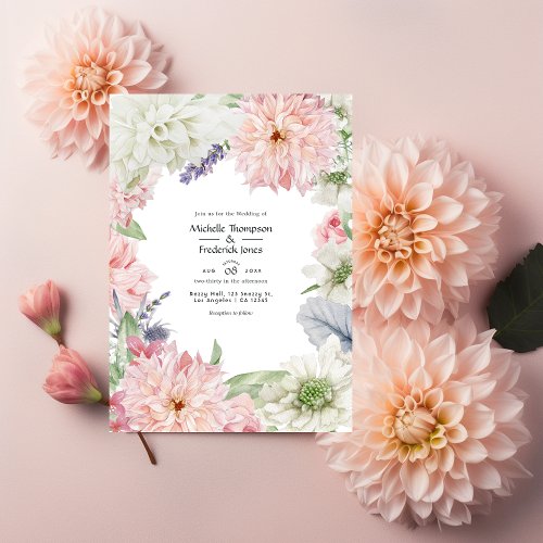 Pastel Blush Pink Dahlia Wedding Invitation