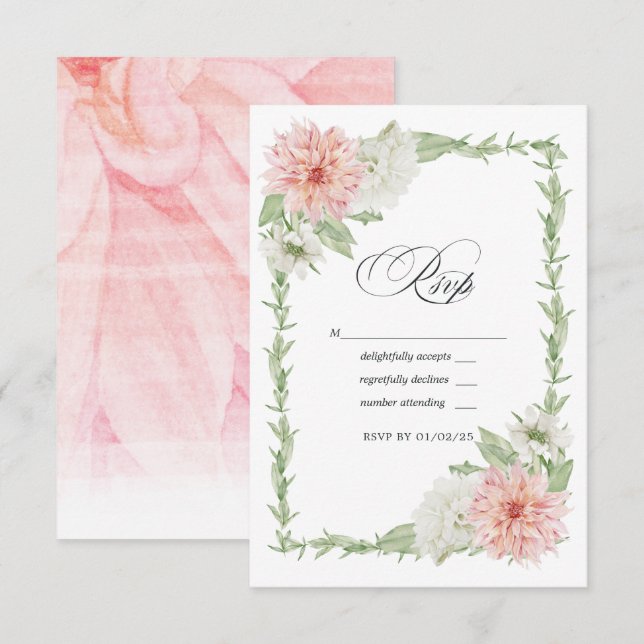 Pastel Blush Pink Dahlia Wedding RSVP Card (Front/Back)