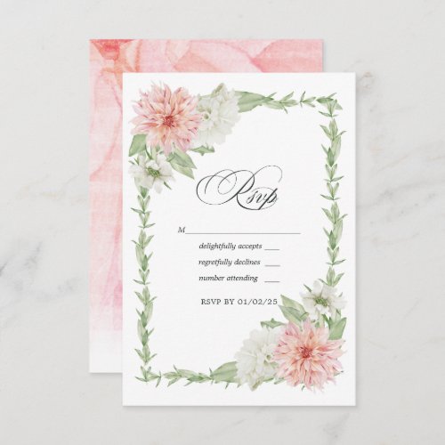 Pastel Blush Pink Dahlia Wedding RSVP Card