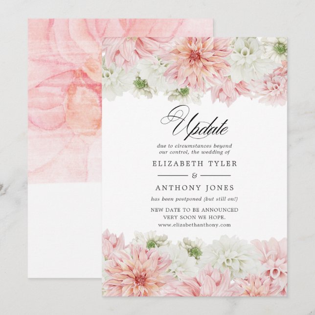 Pastel Blush Pink Dahlia Wedding Update Invitation (Front/Back)