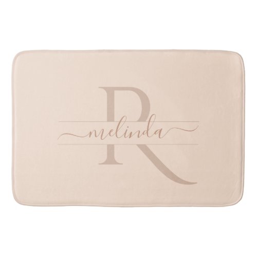  Pastel Blush Pink Elegant Monogram Chic Name Bath Mat