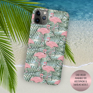 Pastel Blush Pink Flamingoes Palm Leaves Pattern iPhone 15 Pro Max Case