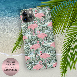 Pastel Blush Pink Flamingoes Palm Leaves Pattern iPhone 15 Pro Max Case