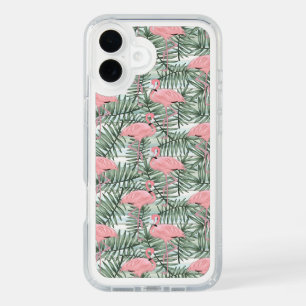 Pastel Blush Pink Flamingoes Palm Leaves Pattern iPhone 16 Plus Case